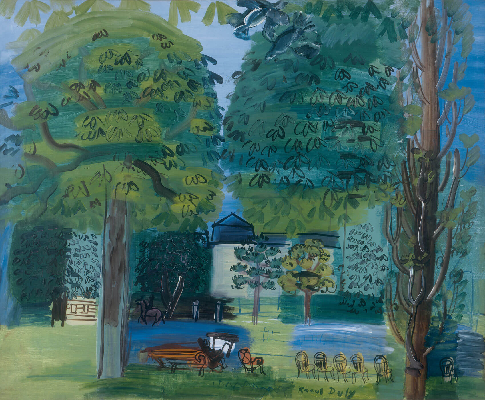 Raoul Dufy, L'avenue du Bois de Boulogne, um 1928, Öl auf Leinwand, Kunstmuseum Luzern