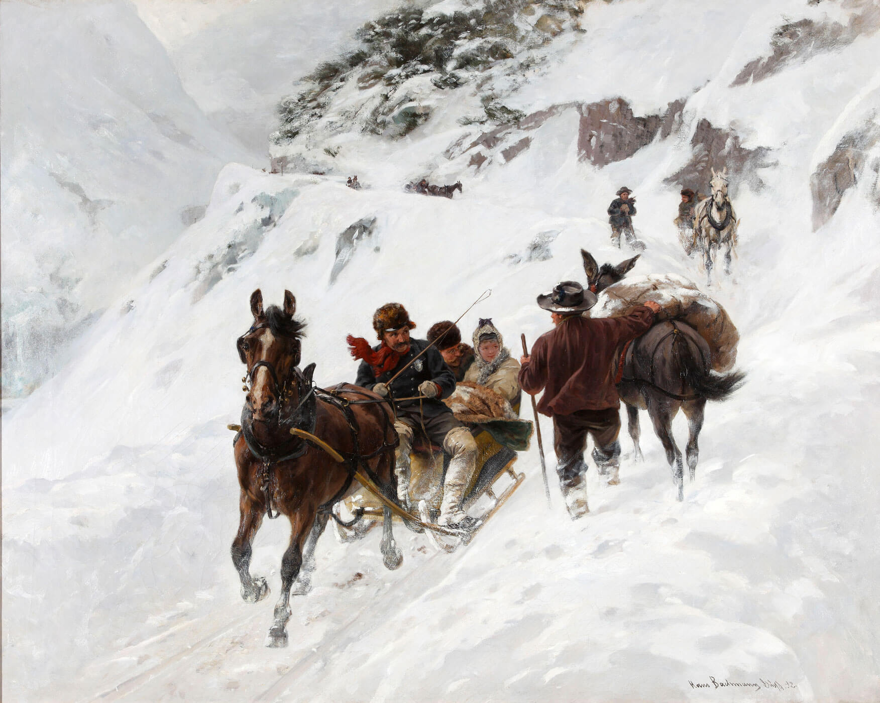 Hans Bachmann, Die Gotthardpost im Winter, 1892, www.sbbhistoric.ch