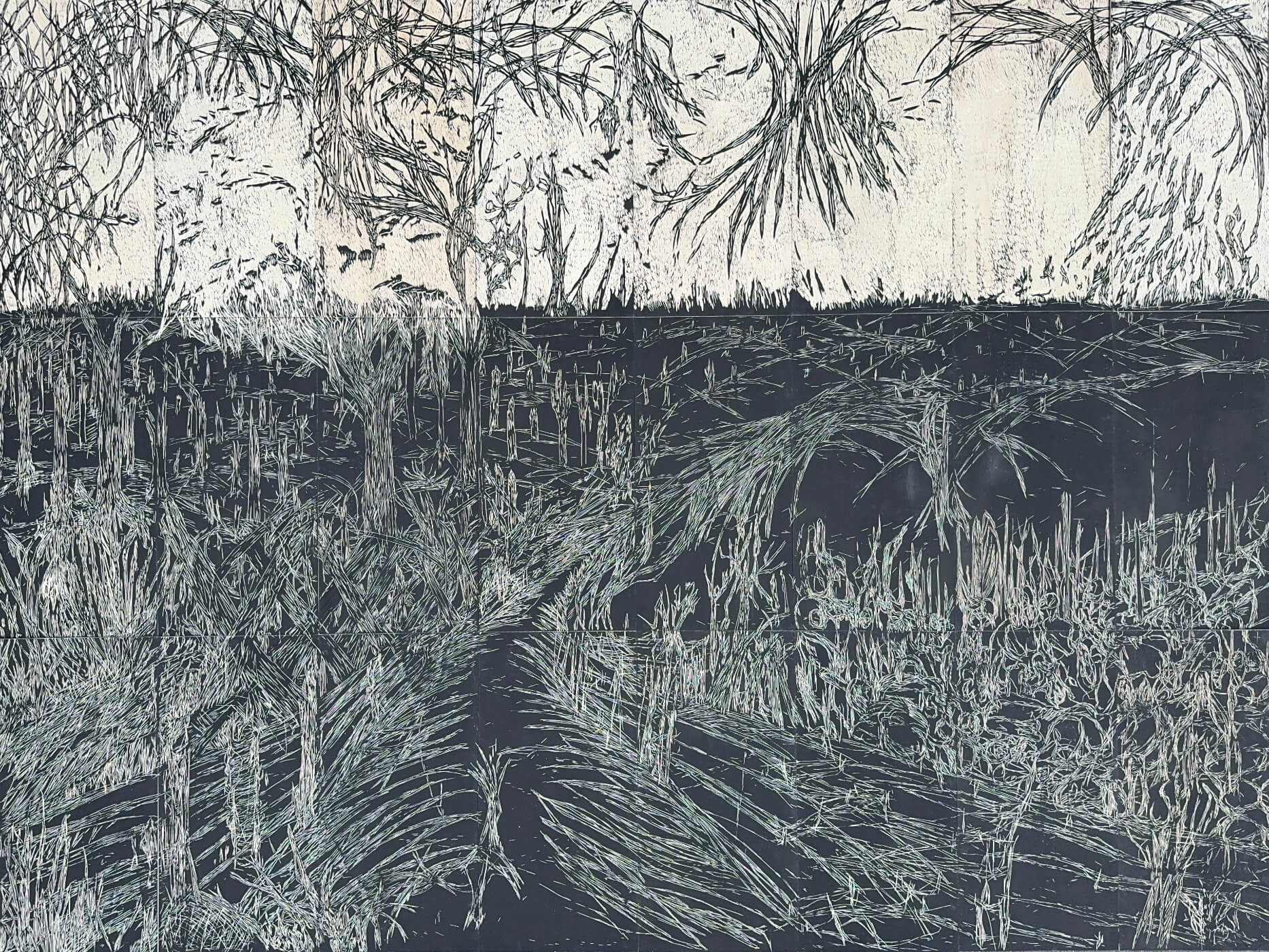 Daniel C. Müller, Landscape II, Holzschnitt, 360 × 480 cm, 2024