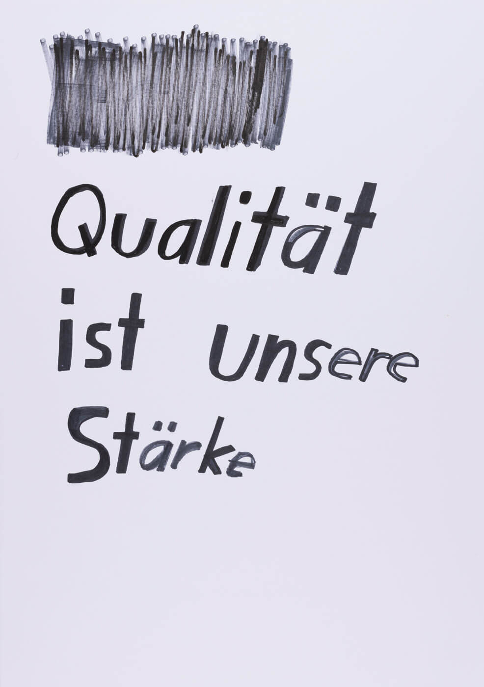 Sereina Steinemann, Qualität ist unsere Stärke, 2023, Filzstift auf Papier, 59.4 × 42 cm, Courtesy of the artist